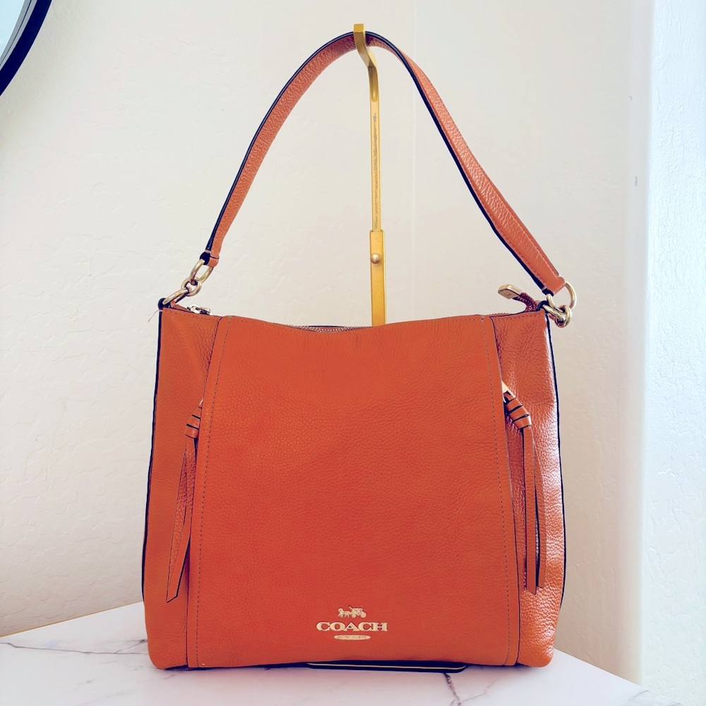 Coach 79994 Marlon Hobo Pebble Leather Handbag Orange Women’s
